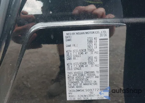 2017 Infiniti Qx60 z USA, uszkodzony, nr VIN 5N1DL0MM5HC509772